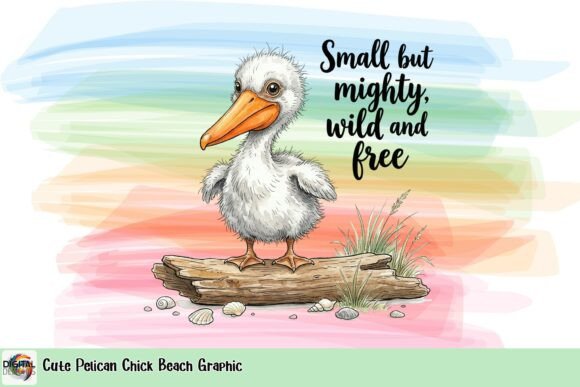 Cute Pelican Chick Beach Graphic: A Whimsical Design Asset