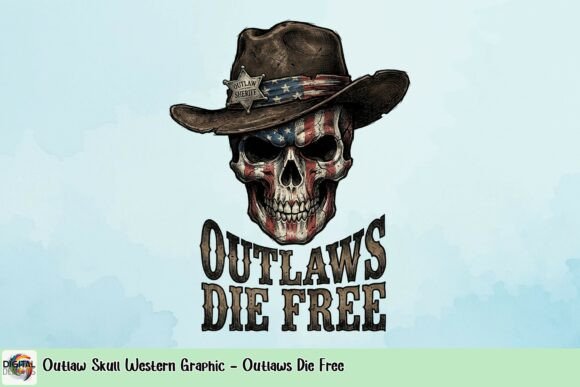Outlaw Skull Western Graphic: The Outlaws Die Free Attitude