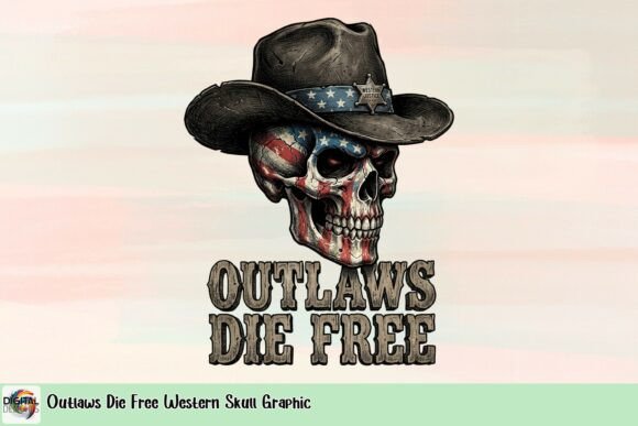 Outlaws Die Free: A Bold Western Skull Graphic